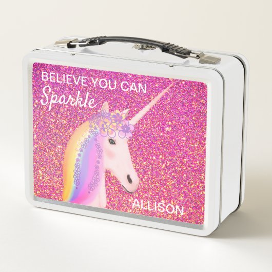 Roze Glitter Unicorn Girly Personalized (Achterkant)