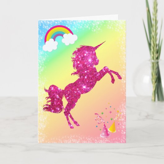 Roze Glitter Unicorn Kaart (Voorkant)