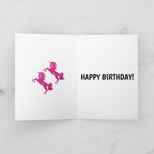 Roze Glitter Unicorn Kaart (Binnen)