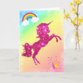 Roze Glitter Unicorn Kaart (Gele Bloem)