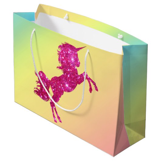 Roze Glitter Unicorn Large Cadeautasje (Achterkant Gekanteld)