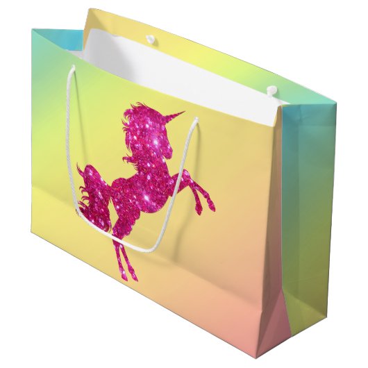 Roze Glitter Unicorn Large Cadeautasje (Voorkant Gekanteld)