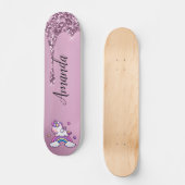 Roze glitter unicorn persoonlijk skateboard (Voorkant)