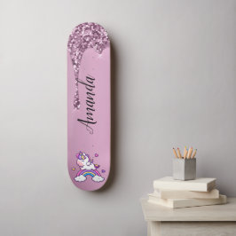 Roze glitter unicorn persoonlijk skateboard