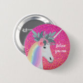 Roze Glitter Unicorn Rainbow Fantasy Flowers Ronde Button 5,7 Cm (Voorkant /achterkant)