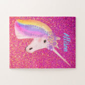 Roze Glitter Unicorn Rainbow Magische Kinderen Legpuzzel (Horizontaal)