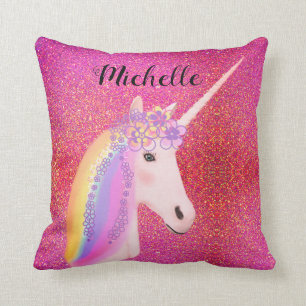 Roze Glitter Unicorn Rainbow Sparkles Personated Kussen