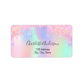 Roze glitter unicorn regenbooglitterie etiket (Voorkant)