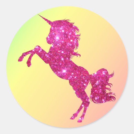 Roze Glitter Unicorn Ronde Sticker (Voorkant)