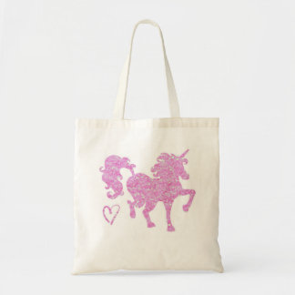 Roze glitter unicorn silhouette canvas tas klein