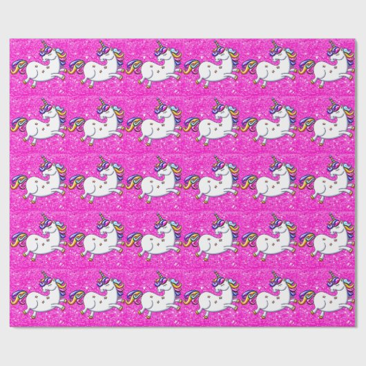 Roze Glitter Unicorns Cadeaupapier (Vlak)