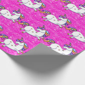 Roze Glitter Unicorns Cadeaupapier (Hoek)