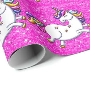 Roze Glitter Unicorns Cadeaupapier