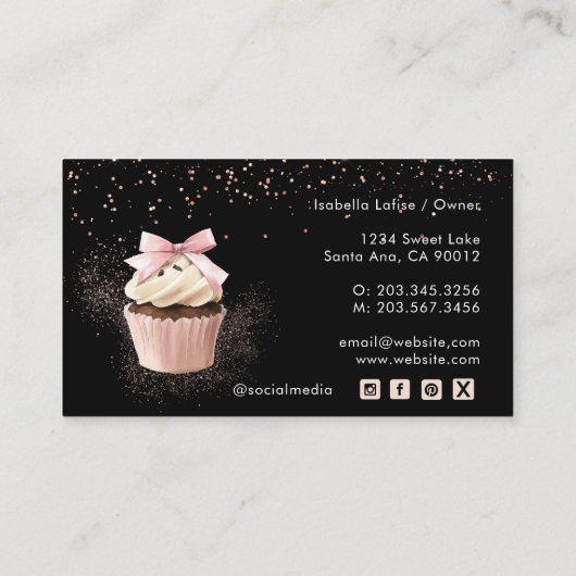 Roze Glitter Utensils Koken & Cupcake Bakker Visitekaartje (Achterkant)