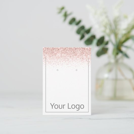 Roze Glitter Uw Logo Oorbel Display Kaart Visitekaartje (Staand voorkant)