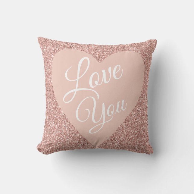 Roze Glitter Valentijnse  Love You Named Kussen (Voorkant)