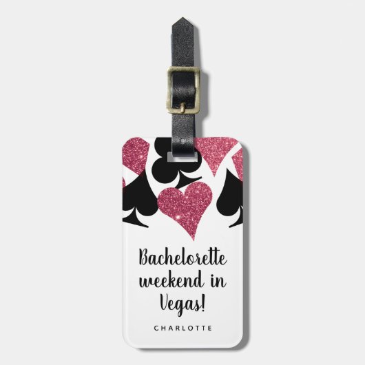 Roze Glitter Vegas Bachelorette Party Bagage Label (Voorkant verticaal)