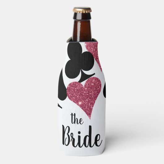 Roze Glitter Vegas Bride Custom Bottle Cooler (Fles Voorkant)