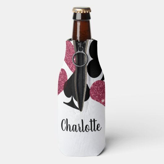 Roze Glitter Vegas Bruidsmeisje Custom Bottle Cool Flesjeskoeler (Fles Achterkant)