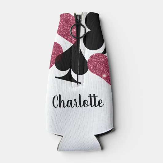 Roze Glitter Vegas Bruidsmeisje Custom Bottle Cool Flesjeskoeler (Achterkant)