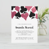 Roze Glitter Vegas Theme Bachelorette Party Invite Kaart (Staand voorkant)