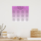 Roze Glitter Verjaardag Alfabetisch Zitplan Poster (Keuken)