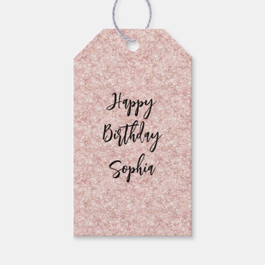 Roze Glitter Verjaardag Cadeaulabel (Voorkant)
