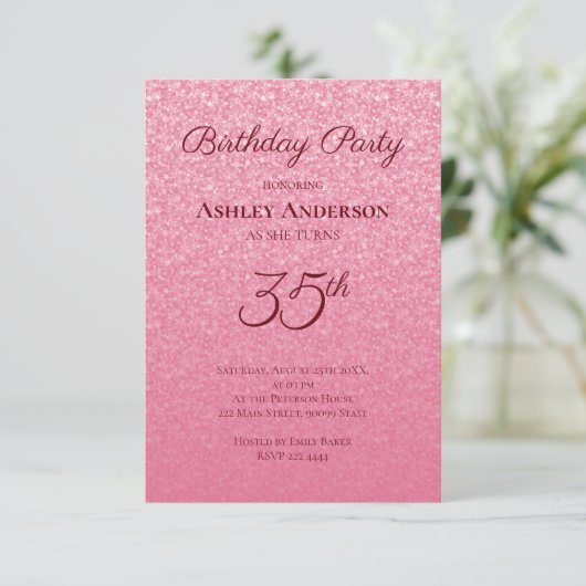 Roze Glitter Verjaardag Kaart (Staand voorkant)