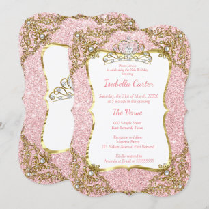 Roze Glitter Verjaardagsfeest Goud Witte Tiara Kaart