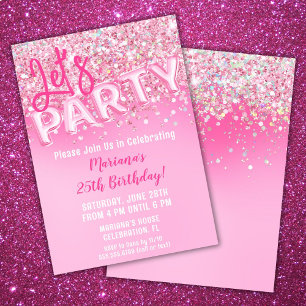 Roze Glitter Verjaardagsfeest Kaart