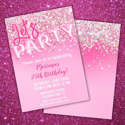 Roze Glitter Verjaardagsfeest Kaart