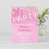 Roze Glitter Verjaardagsfeest Kaart (Staand voorkant)