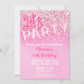 Roze Glitter Verjaardagsfeestje Kaart (Voorkant)