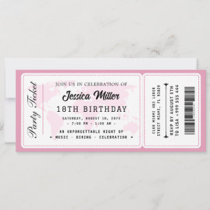 Roze Glitter Verjaardagskaart Ticket Uitnodiging