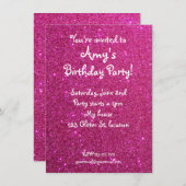 Roze glitter verjaardagsuitnodiging kaart (Voorkant / Achterkant)