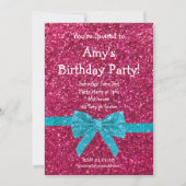 Roze glitter verjaardagsuitnodiging kaart (Voorkant)