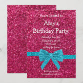 Roze glitter verjaardagsuitnodiging kaart (Voorkant / Achterkant)