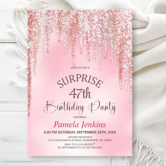 Roze Glitter Verrassingsverjaardagsfeest Kaart
