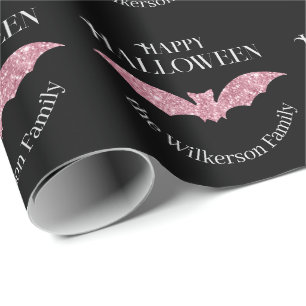 Roze Glitter Vleermuis Gelukkig Halloween Cadeaupapier