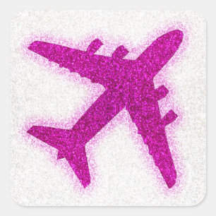 Roze glitter vliegtuig rond sticker labels