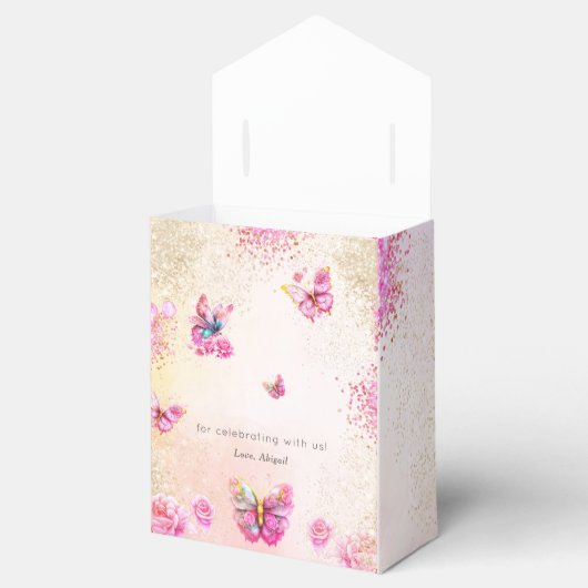 Roze Glitter Vlinder Baby shower Favor Boxes Bedankdoosjes (Geopend)