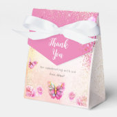 Roze Glitter Vlinder Baby shower Favor Boxes Bedankdoosjes (Voorkant Zijde)