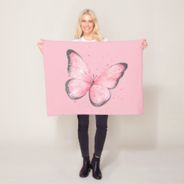 roze glitter vlinder fleece deken