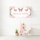 Roze glitter Vlinder Verjaardag Achtergrond Banner (Insitu)