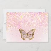 Roze glitter vlinder Verjaardag Uitnodiging (Achterkant)