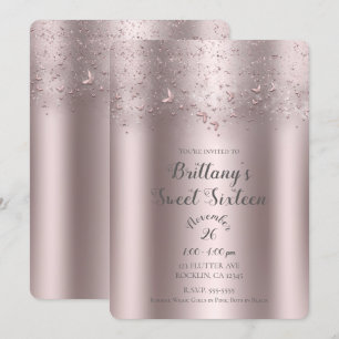 Roze Glitter Vlindervlinder Sweet 16 Feestje Kaart
