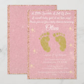 Roze Glitter Voetafdruk Baby Girl Douche Uitnodigi Kaart (Voorkant / Achterkant)