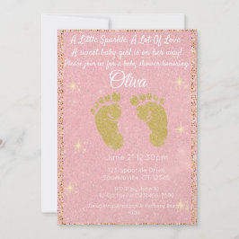 Roze Glitter Voetafdruk Baby Girl Douche Uitnodigi Kaart
