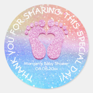 Roze Glitter Voeten Baby shower Regenboog Dank Ronde Sticker