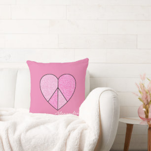 Roze Glitter Vredesteken Hart Worp Kussen